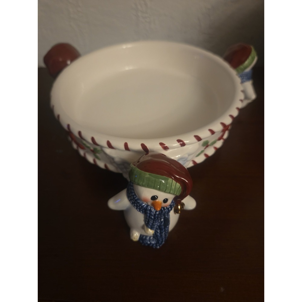 Vintage  ROMAN CO Candy/Serving Dish Snowmen Noel Joy Peace Christmas Spirit